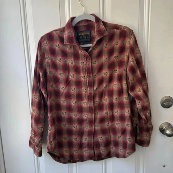 Woolrich women’s 100% cotton button down with sheep animals plaid, good quality - Picture 2 of 6